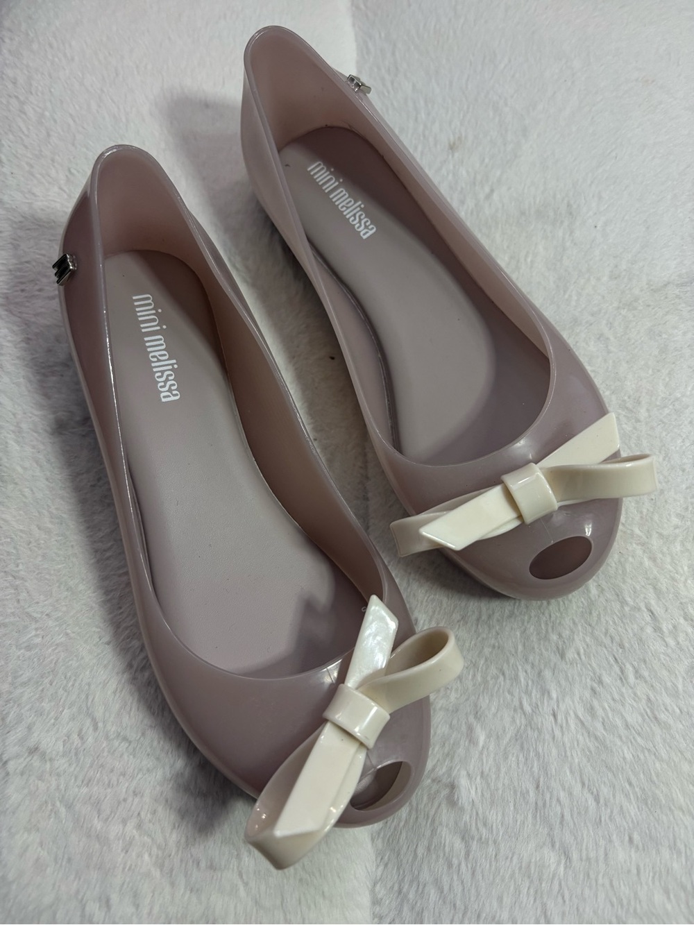 mini melissa Blush Pink Bow Peep-Toe Ballet Flats